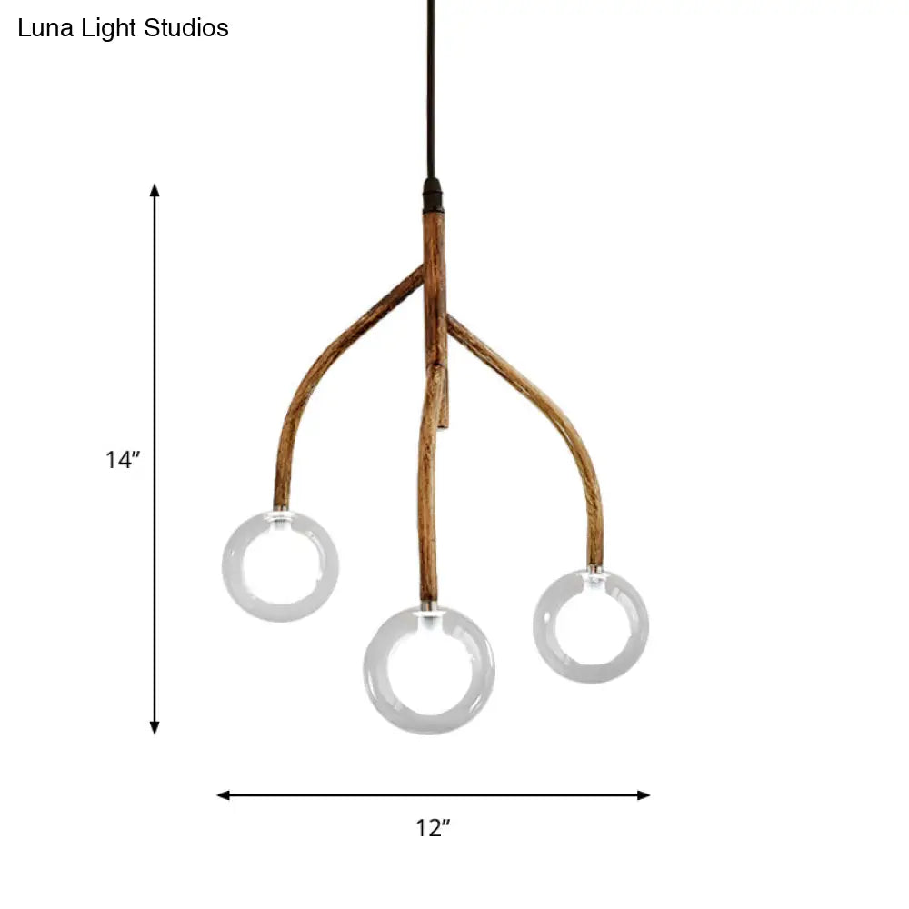 Clear Glass Beige Pendulum Chandelier With Vine Design - Molecular 3-Light Pendant For Warehouse