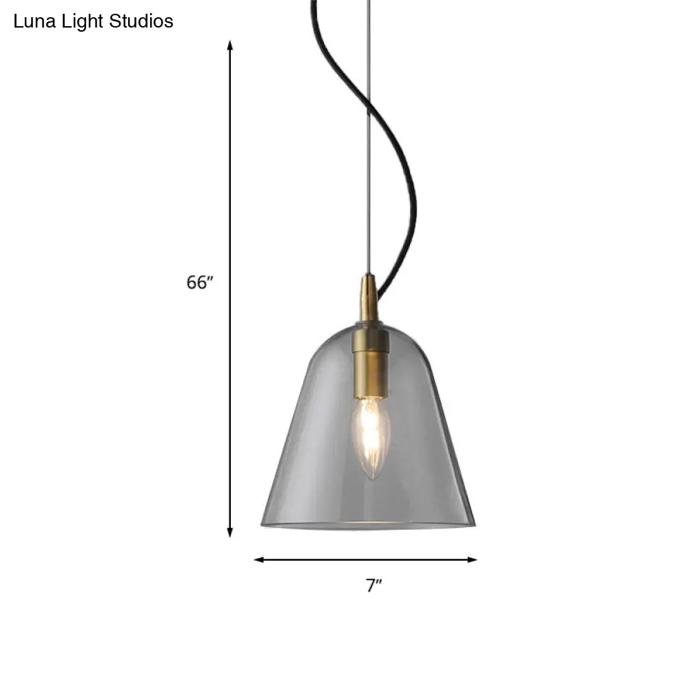 Brass Bell Pendant Light: Postmodern Clear Glass 1-Head Bathroom Hanging Lamp Kit