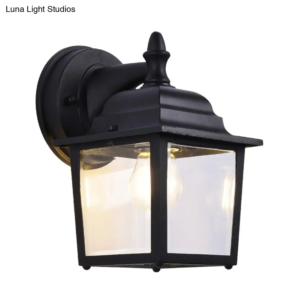 Modern Clear Glass Black Sconce Light Fixture - 1-Light Farmhouse Wall Mounted Lamp For Gates