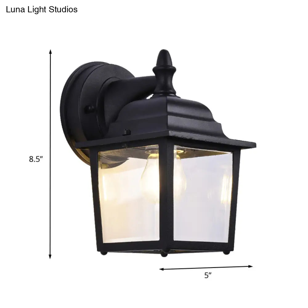 Modern Clear Glass Black Sconce Light Fixture - 1-Light Farmhouse Wall Mounted Lamp For Gates