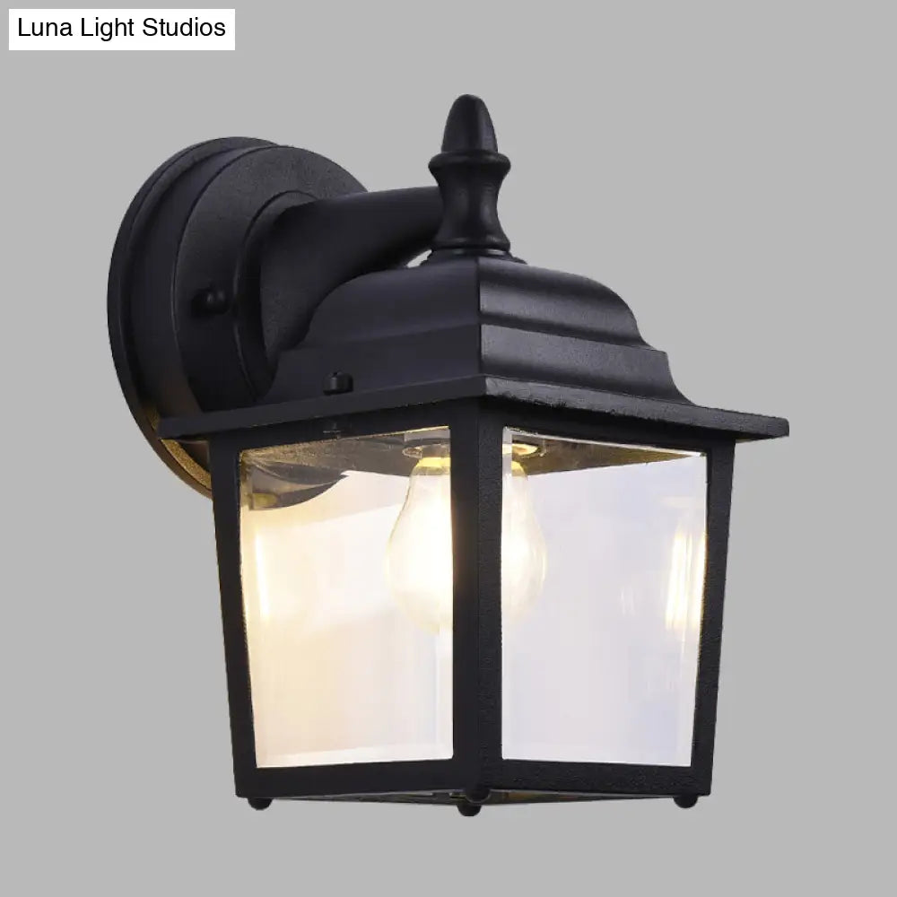 Modern Clear Glass Black Sconce Light Fixture - 1-Light Farmhouse Wall Mounted Lamp For Gates