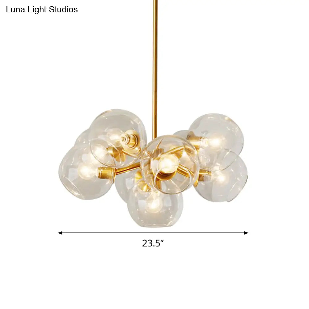 Modern Clear Glass Bubble Chandelier - 9 Lights Brass Ceiling Pendant Lamp