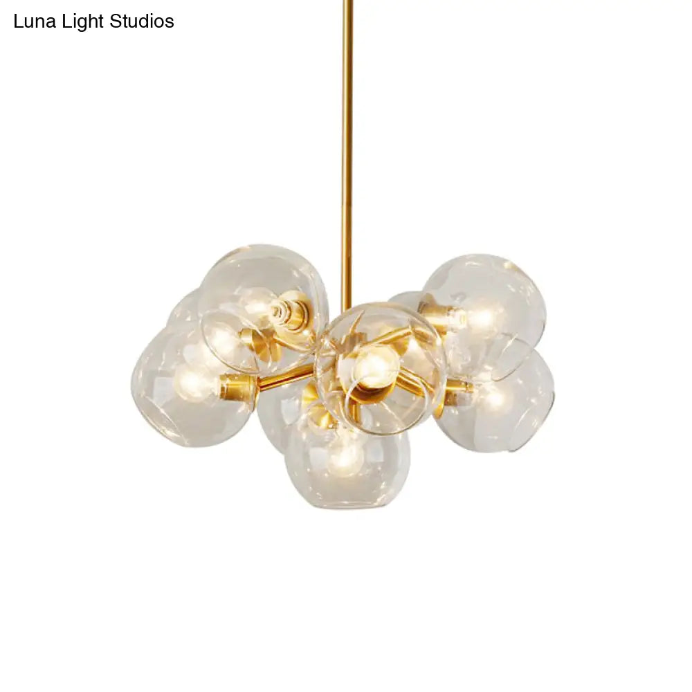 Modern Clear Glass Bubble Chandelier - 9 Lights Brass Ceiling Pendant Lamp