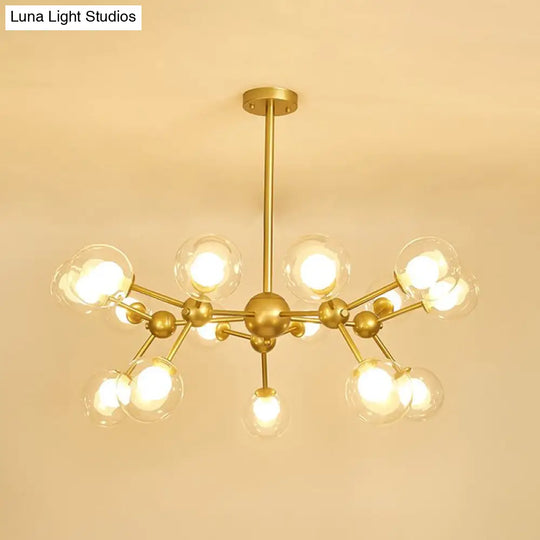 Modern Clear Glass Bubble Chandelier With Starburst Design - 9/12/15 Lights Black/Gold