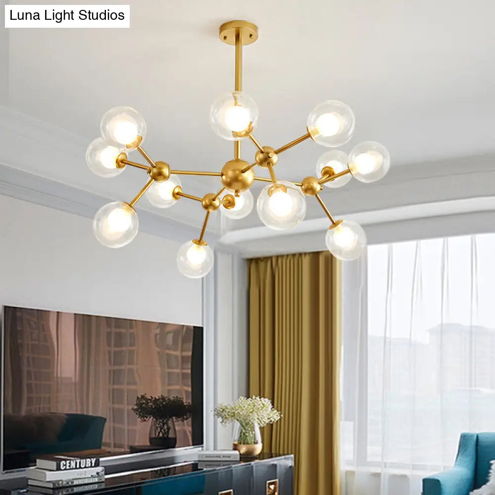 Modern Clear Glass Bubble Chandelier With Starburst Design - 9/12/15 Lights Black/Gold 15 / Gold