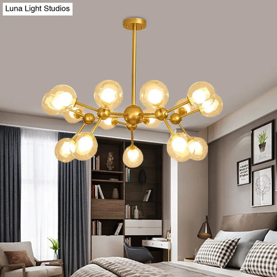 Modern Clear Glass Bubble Chandelier With Starburst Design - 9/12/15 Lights Black/Gold