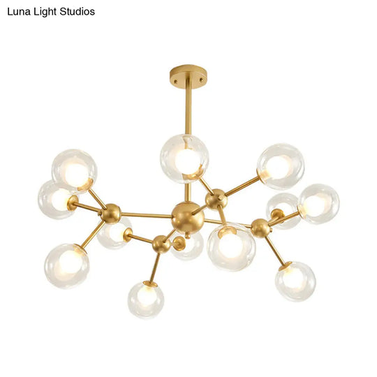 Modern Clear Glass Bubble Chandelier With Starburst Design - 9/12/15 Lights Black/Gold