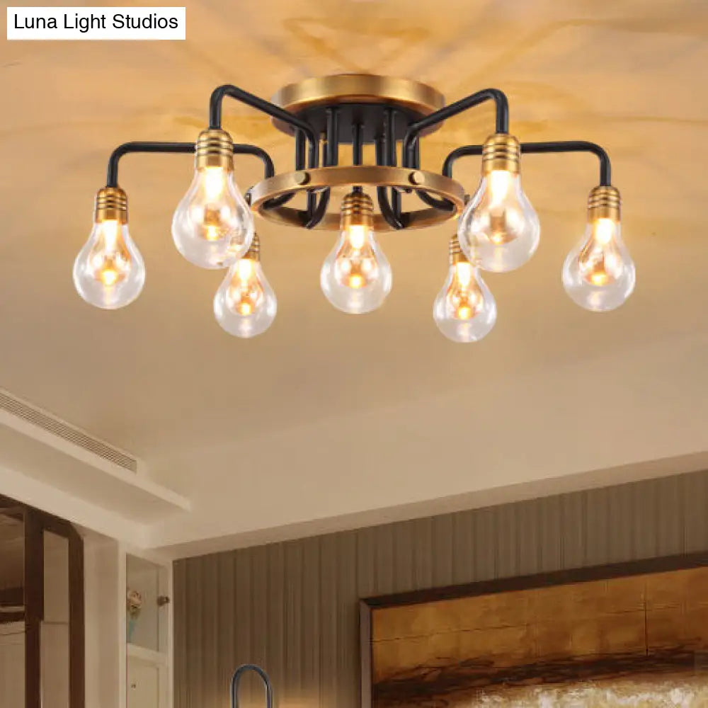 Modern Clear Glass Bulb Semi Flush Mount Led Ceiling Light Fixture With Multi Lights Brass