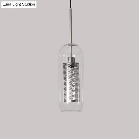 Modern Clear Glass Capsule Hanging Light With Mesh Screen For Balcony Ceiling - 1