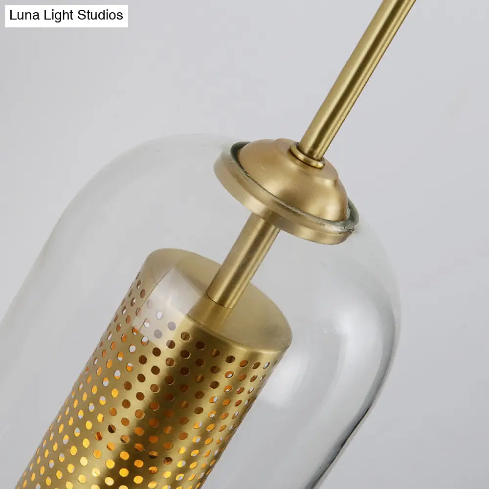 Modern Clear Glass Capsule Wall Light Sconce With Gold Arm - Stylish Indoor Lighting