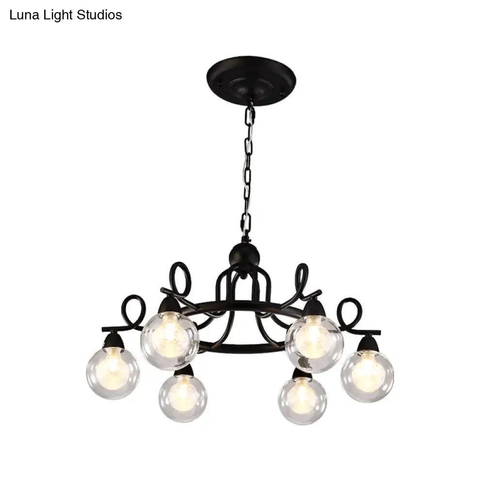 Modern Clear Glass Chandelier With Industrial Black Led Lights - Circular Design Multi-Light Hanging