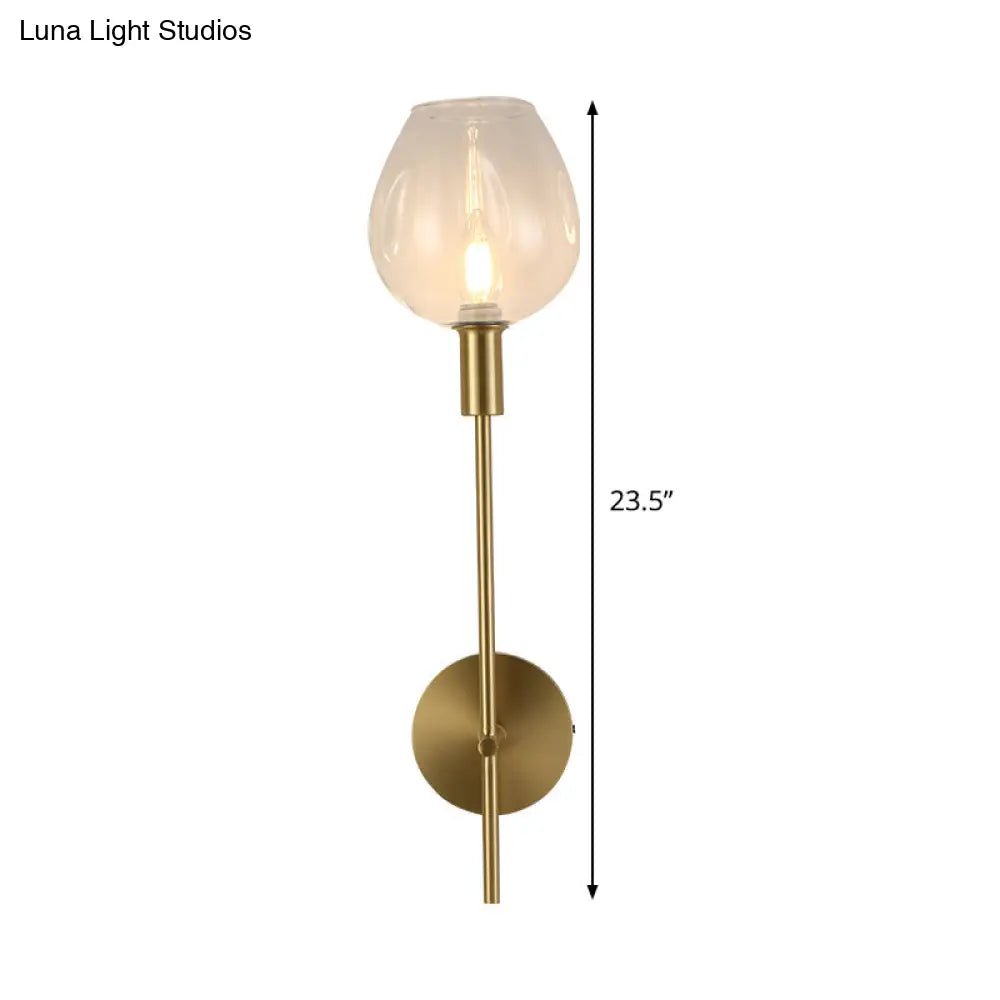 Modern Clear Glass Cup Sconce Light - Gold Wall Mounted Lamp With Metal Pencil Arm