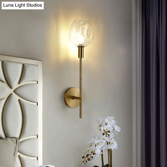 Modern Clear Glass Cup Sconce Light - Gold Wall Mounted Lamp With Metal Pencil Arm