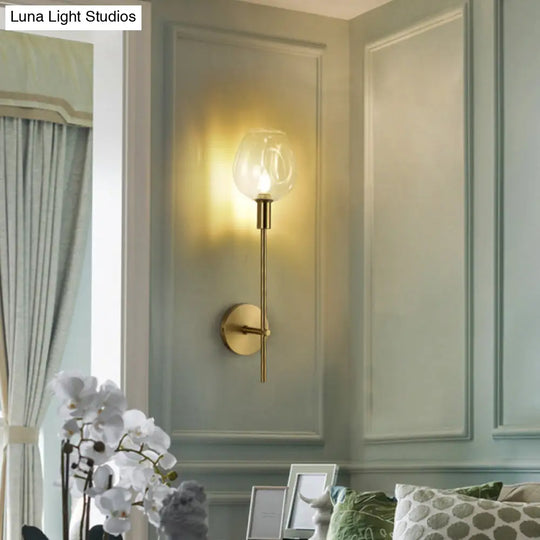 Modern Clear Glass Cup Sconce Light - Gold Wall Mounted Lamp With Metal Pencil Arm