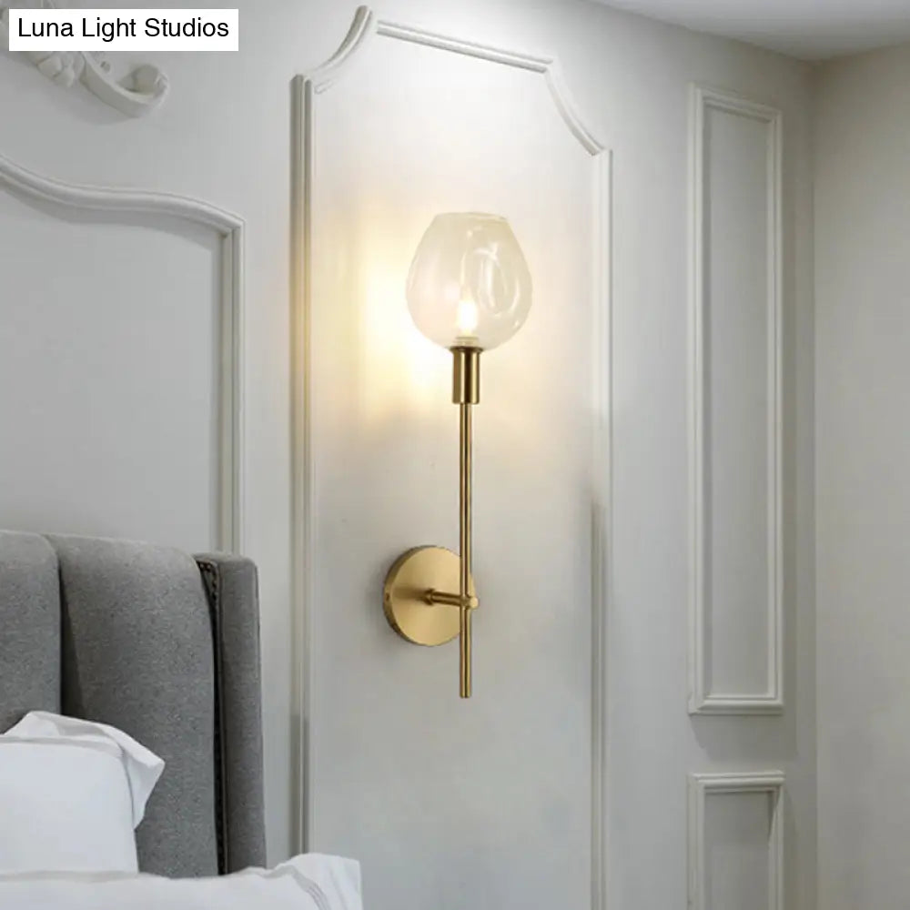 Modern Clear Glass Cup Sconce Light - Gold Wall Mounted Lamp With Metal Pencil Arm