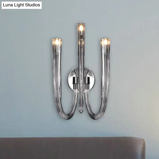 Modern Clear Glass Curved Wall Mount Lamp With Led Lights - Bedroom Lighting Fixture