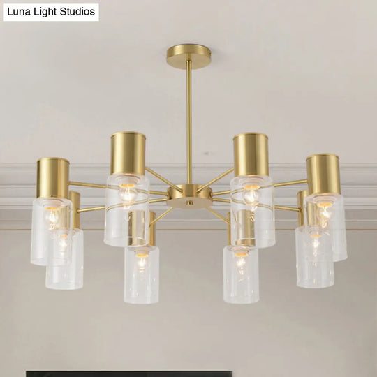 Postmodern Clear Glass Cylinder Chandelier Kit With 6/8/10 Brass Hanging Lamps 8 /