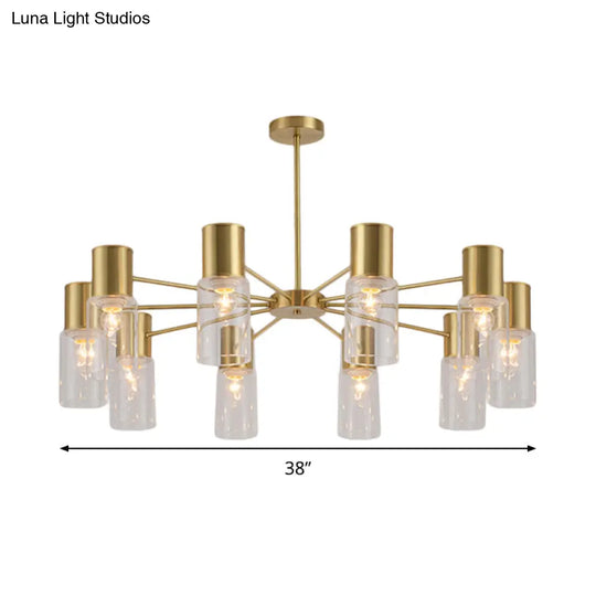 Modern Clear Glass Cylinder Hanging Lamp Kit - 6/8/10 Heads Brass Chandelier Fixture