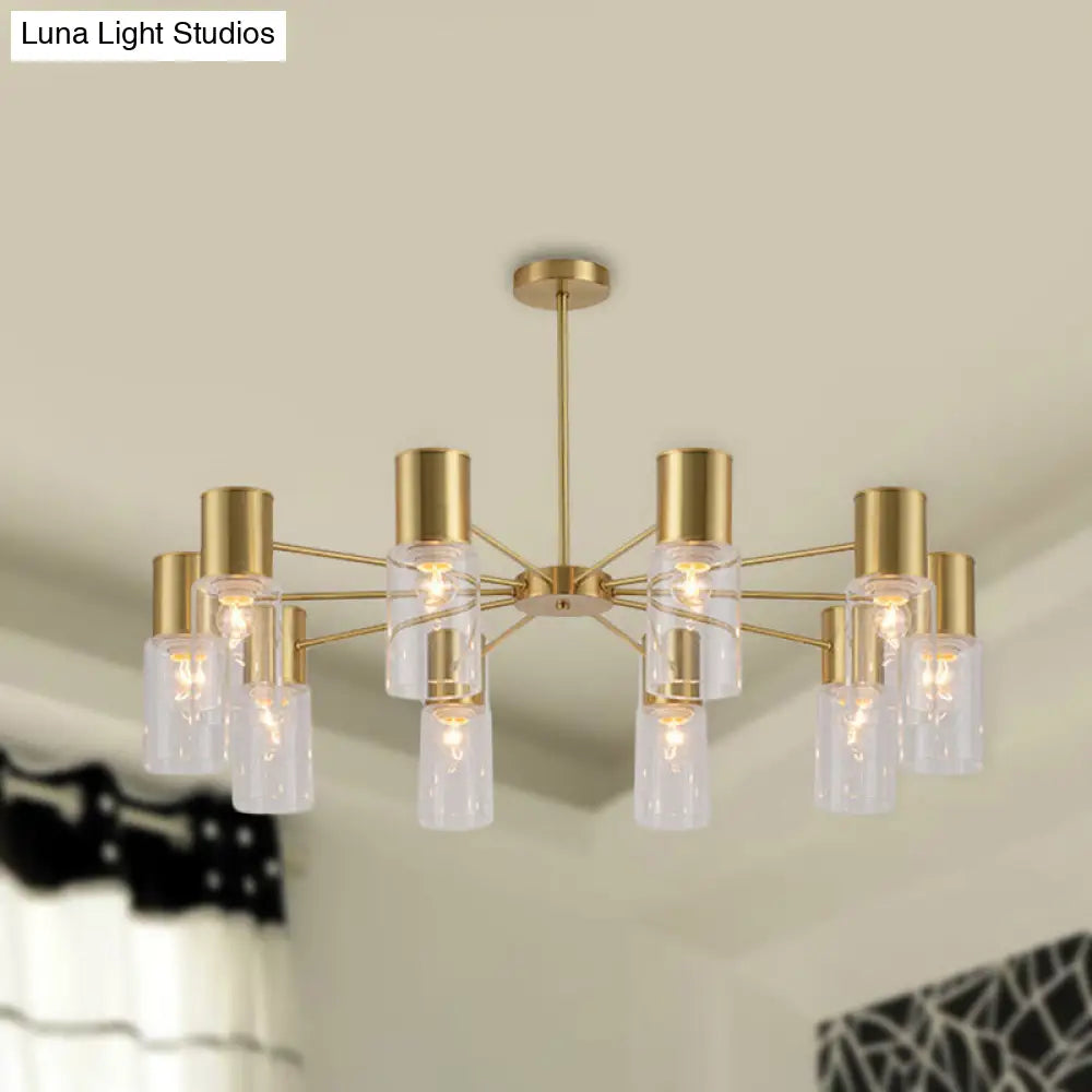 Postmodern Clear Glass Cylinder Chandelier Kit With 6/8/10 Brass Hanging Lamps