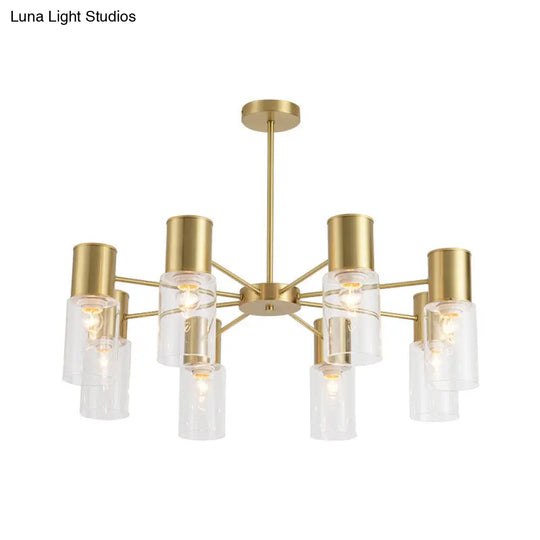 Modern Clear Glass Cylinder Hanging Lamp Kit - 6/8/10 Heads Brass Chandelier Fixture