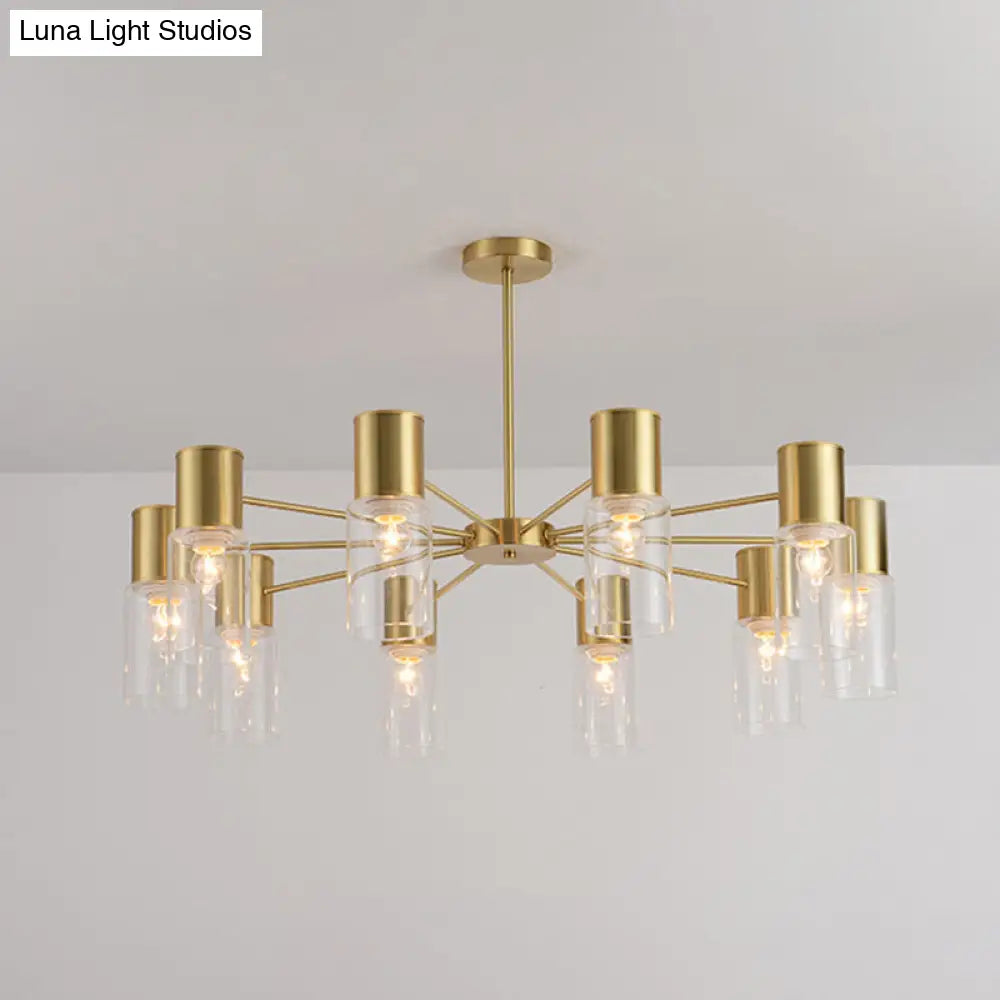 Modern Clear Glass Cylinder Hanging Lamp Kit - 6/8/10 Heads Brass Chandelier Fixture