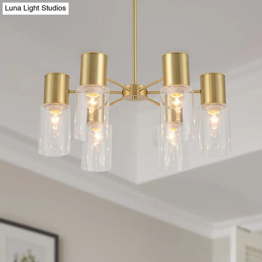 Postmodern Clear Glass Cylinder Chandelier Kit With 6/8/10 Brass Hanging Lamps 6 /