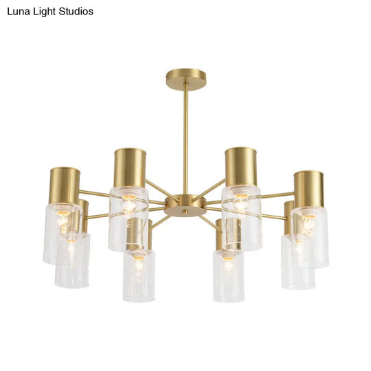 Postmodern Clear Glass Cylinder Chandelier Kit With 6/8/10 Brass Hanging Lamps