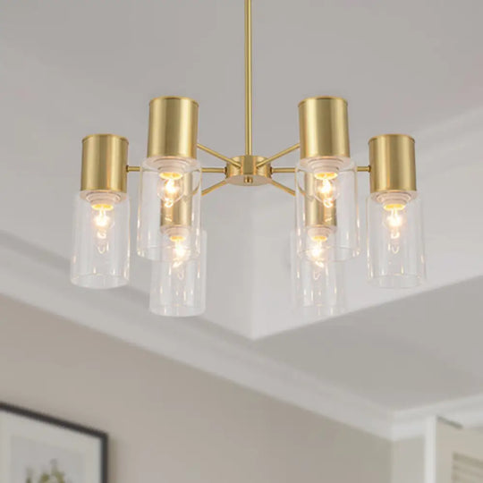 Modern Clear Glass Cylinder Hanging Lamp Kit - 6/8/10 Heads Brass Chandelier Fixture 6 /