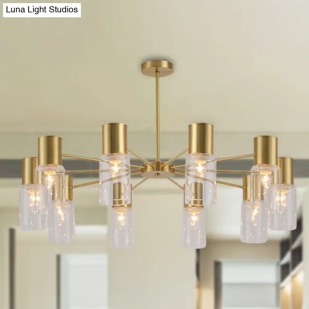 Postmodern Clear Glass Cylinder Chandelier Kit With 6/8/10 Brass Hanging Lamps 10 /