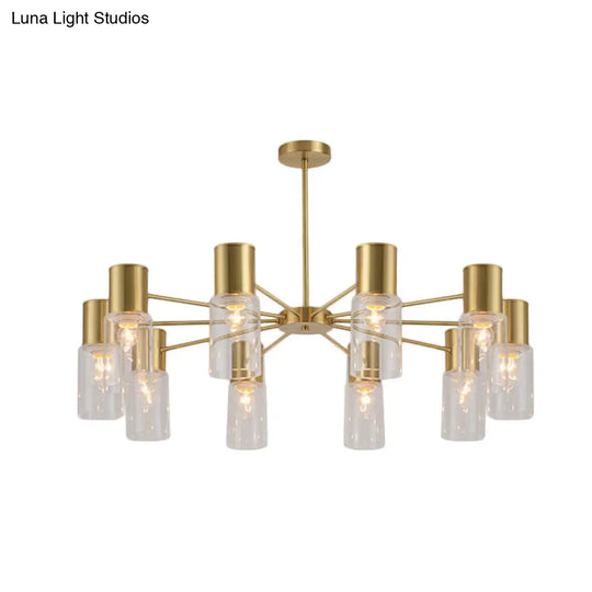 Postmodern Clear Glass Cylinder Chandelier Kit With 6/8/10 Brass Hanging Lamps