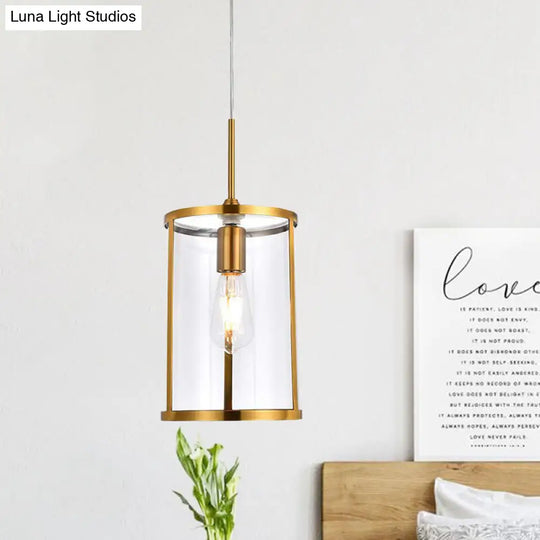 Modern Clear Glass Cylinder Pendant Light With Gold/Nickel 1-Bulb Hanging Kit For Living Room Gold