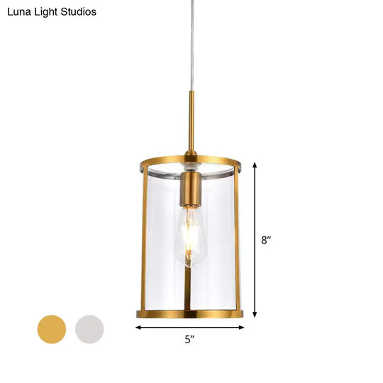 Modern Clear Glass Cylinder Pendant Light - 1-Bulb Gold/Nickel Hanging Lamp For Living Room’