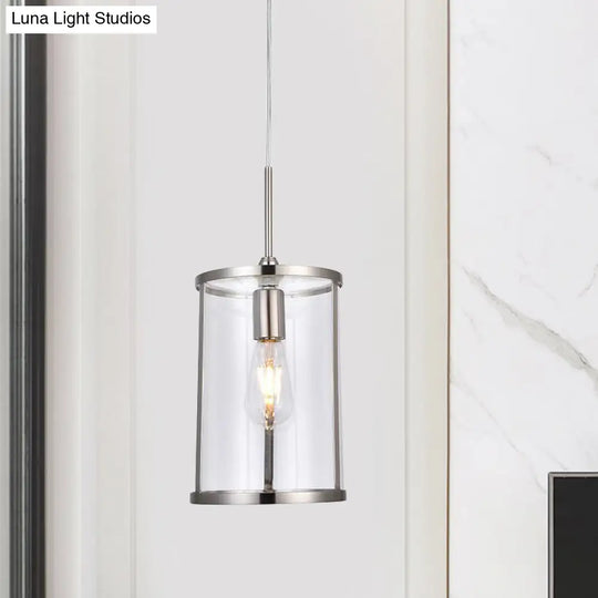 Modern Clear Glass Cylinder Pendant Light - 1-Bulb Gold/Nickel Hanging Lamp For Living Room’