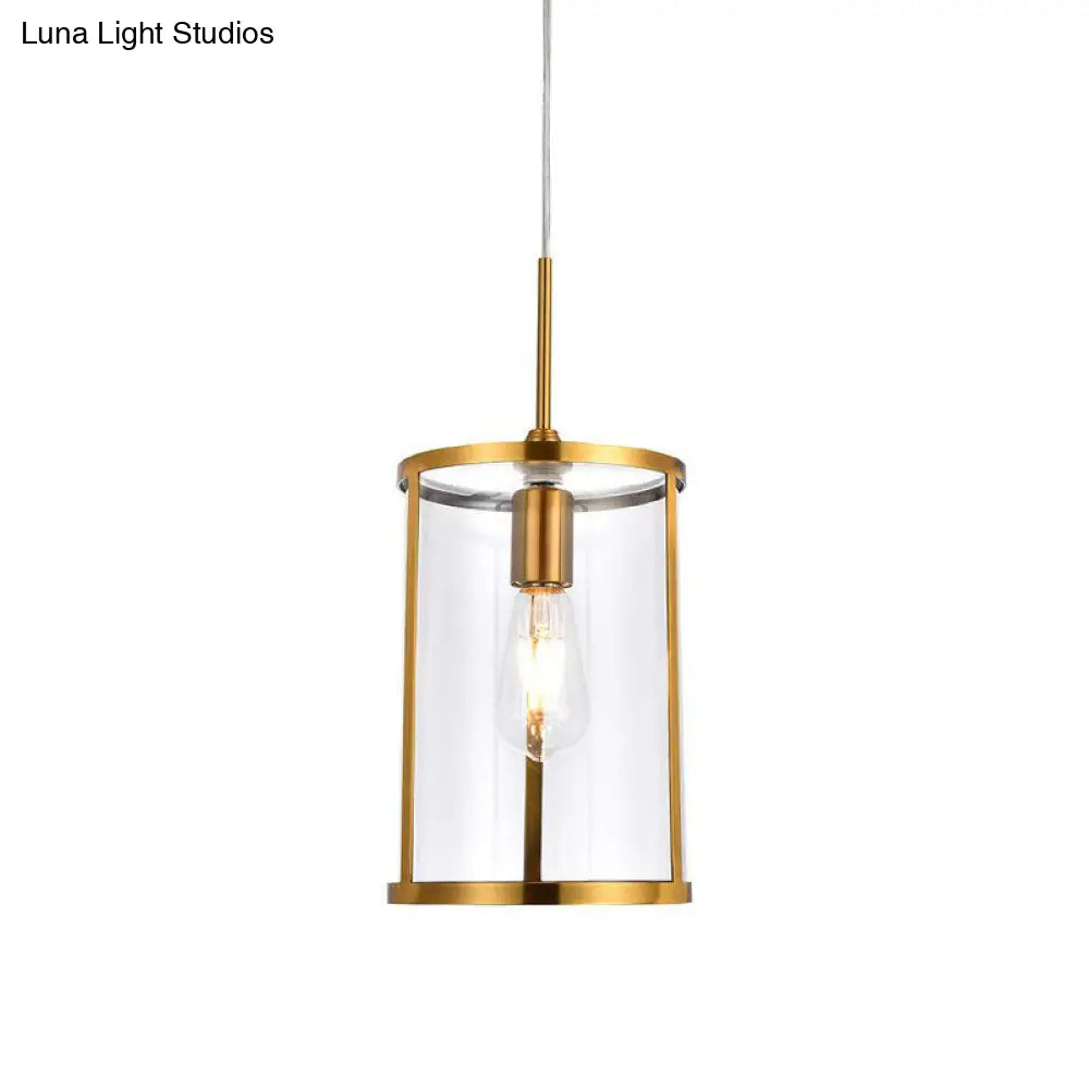 Modern Clear Glass Cylinder Pendant Light With Gold/Nickel 1-Bulb Hanging Kit For Living Room