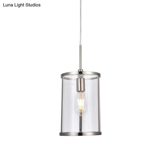 Modern Clear Glass Cylinder Pendant Light - 1-Bulb Gold/Nickel Hanging Lamp For Living Room’