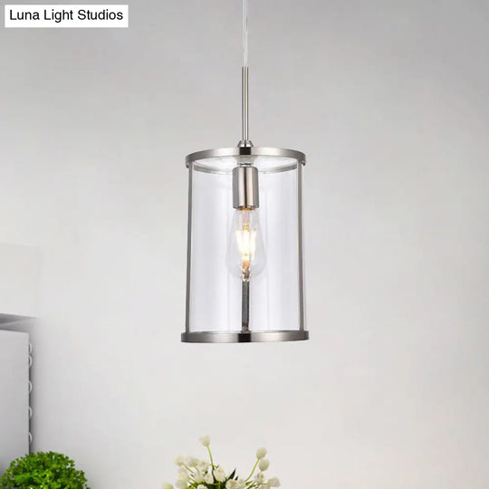 Modern Clear Glass Cylinder Pendant Light - 1-Bulb Gold/Nickel Hanging Lamp For Living Room’