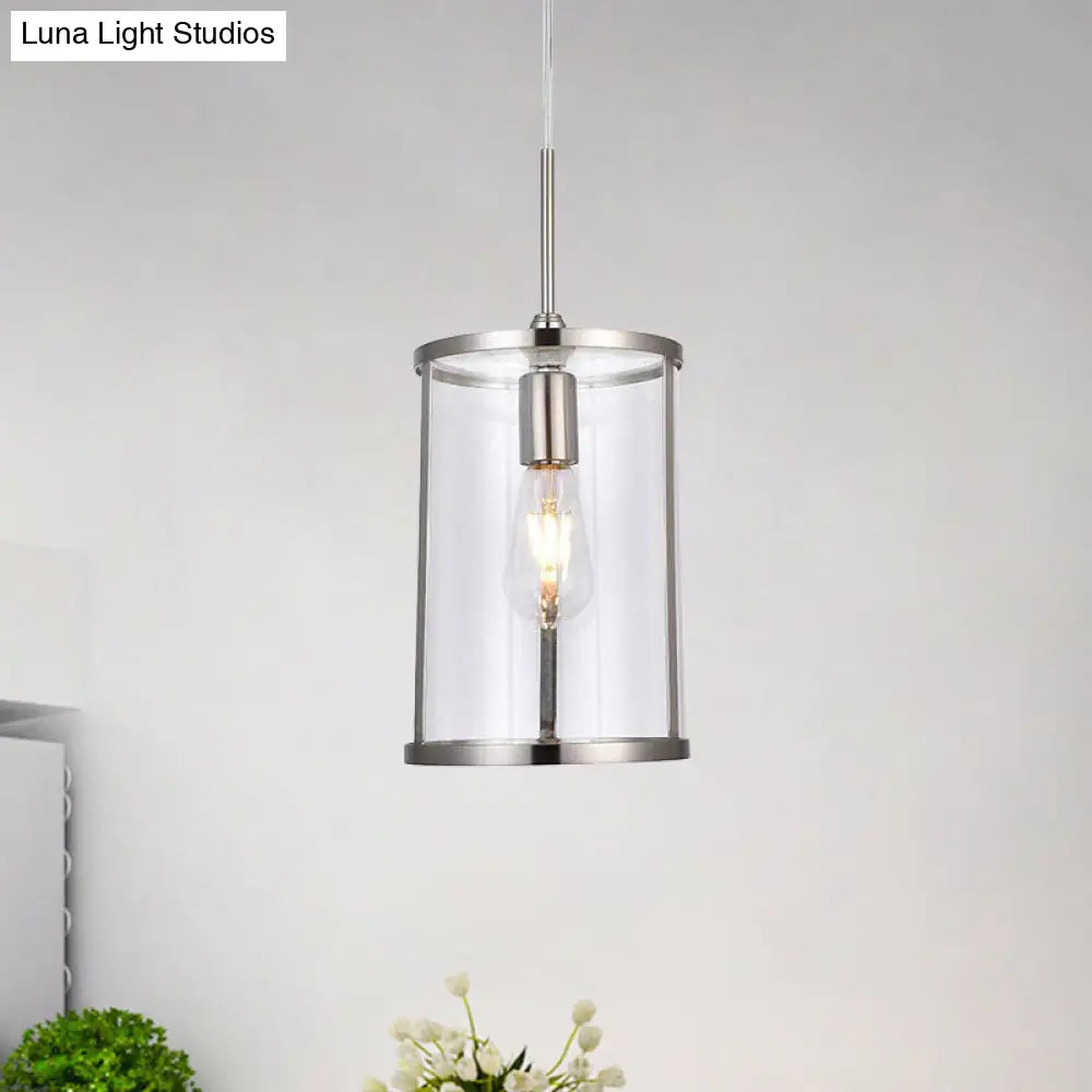 Modern Clear Glass Cylinder Pendant Light With Gold/Nickel 1-Bulb Hanging Kit For Living Room