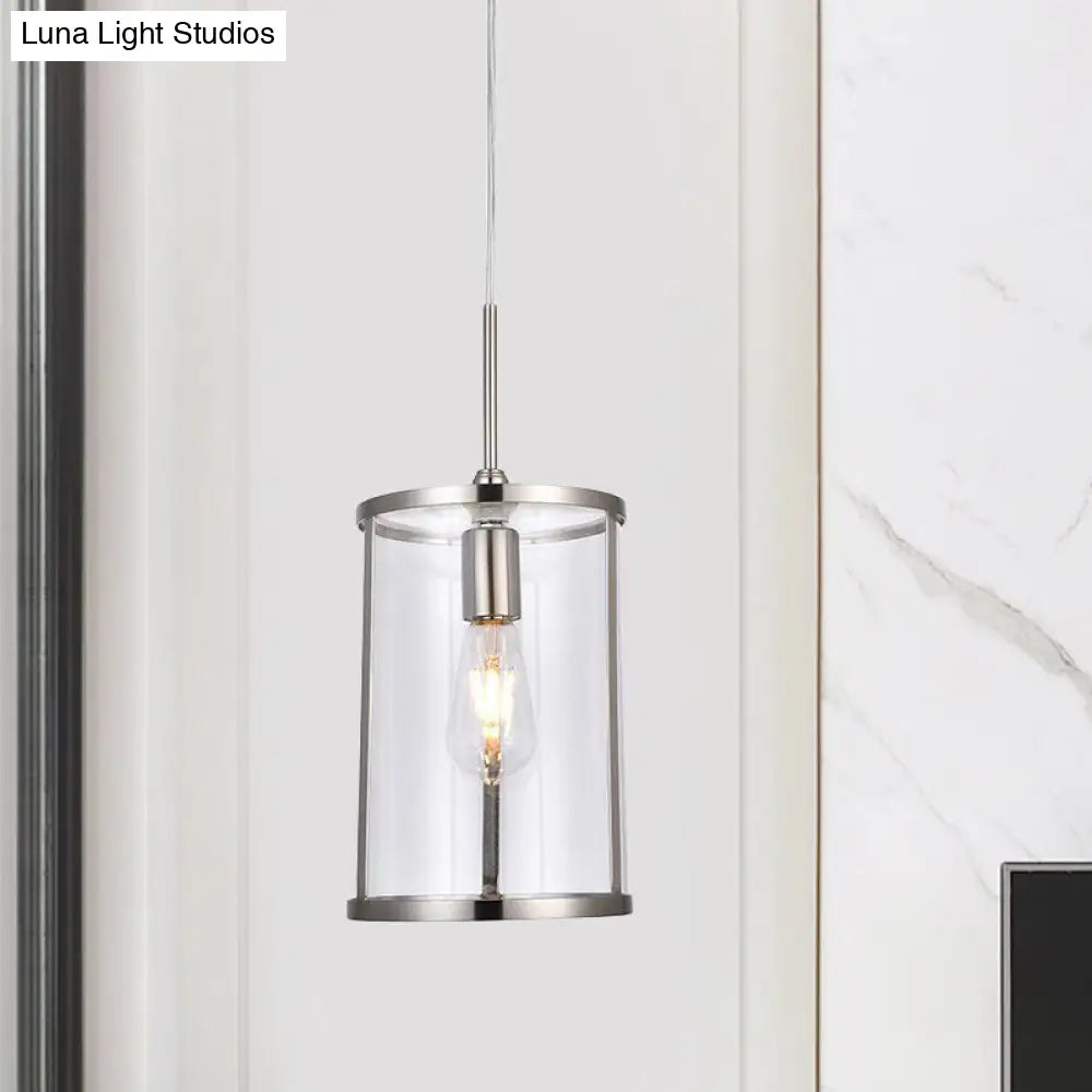 Modern Clear Glass Cylinder Pendant Light With Gold/Nickel 1-Bulb Hanging Kit For Living Room