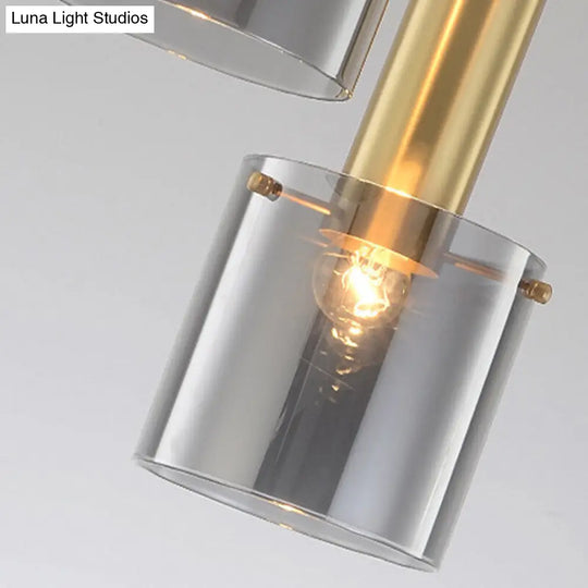 Modern Clear Glass Cylinder Pendant Light With Brass Finish | Ideal For Dining Room Ceiling