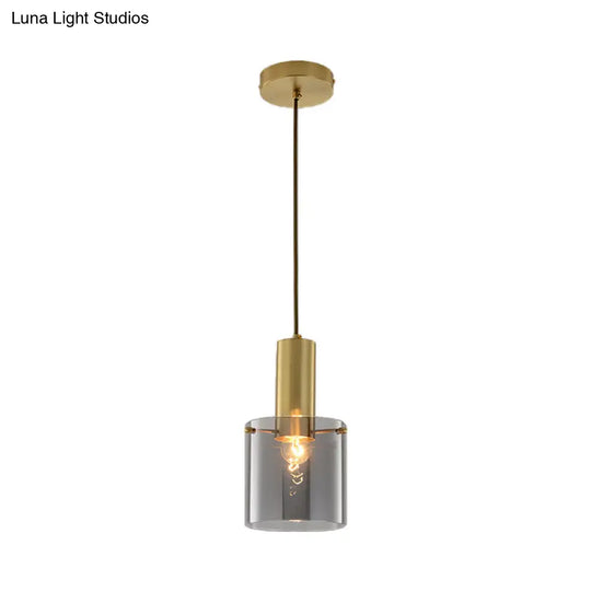 Modern Clear Glass Cylinder Pendant Light With Brass Finish | Ideal For Dining Room Ceiling