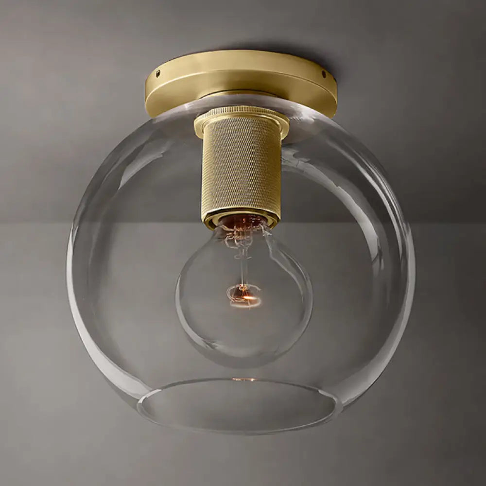 Modern Clear Glass Flush Mount Ceiling Light Fixture For Living Room In 3 Finishes Brass