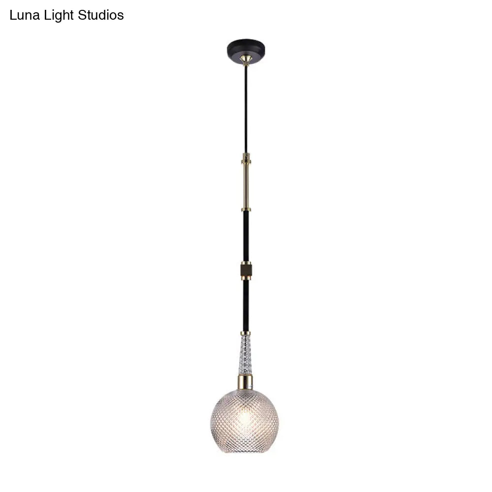 Contemporary Globe Lattice Glass Pendant Light With Black Hanging Ceiling Fixture - Ideal Bedside