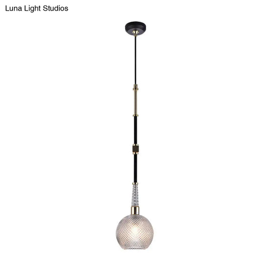 Contemporary Globe Lattice Glass Pendant Light With Black Hanging Ceiling Fixture - Ideal Bedside