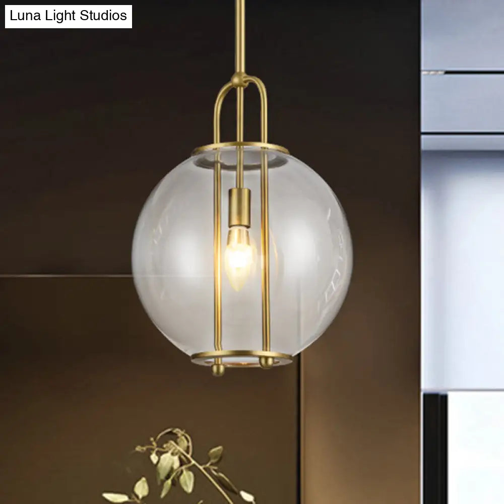 Modern Clear Glass Hanging Lamp - 1-Light Ceiling Pendant In Brass For Bedside