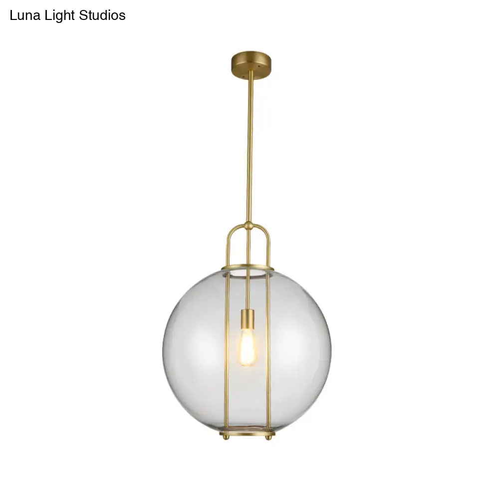 Modern Clear Glass Hanging Lamp - 1-Light Ceiling Pendant In Brass For Bedside