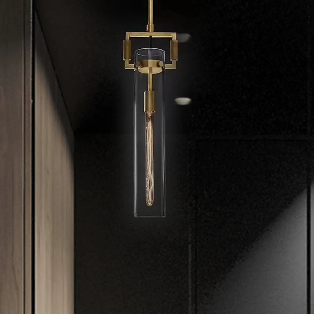 Modern Clear Glass Hanging Light - Sleek Suspension Lamp For Dining Room / Cylinder