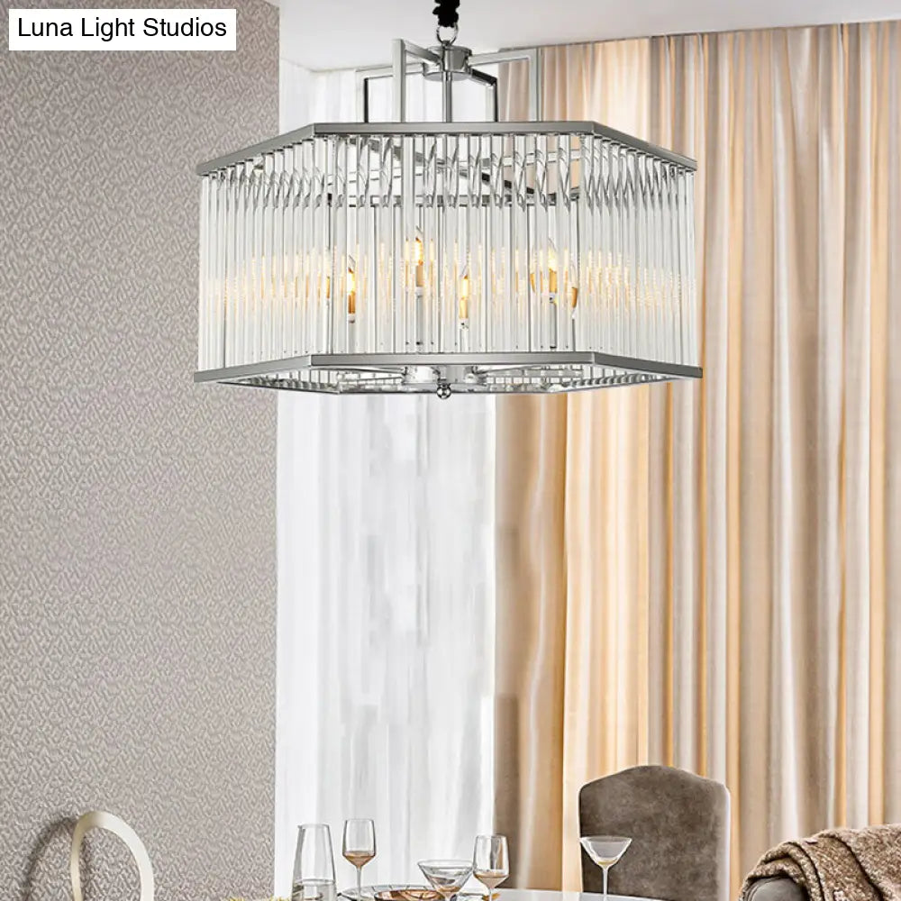 Contemporary 6-Light Chandelier Pendant With Clear Glass Shade & Chrome Finish