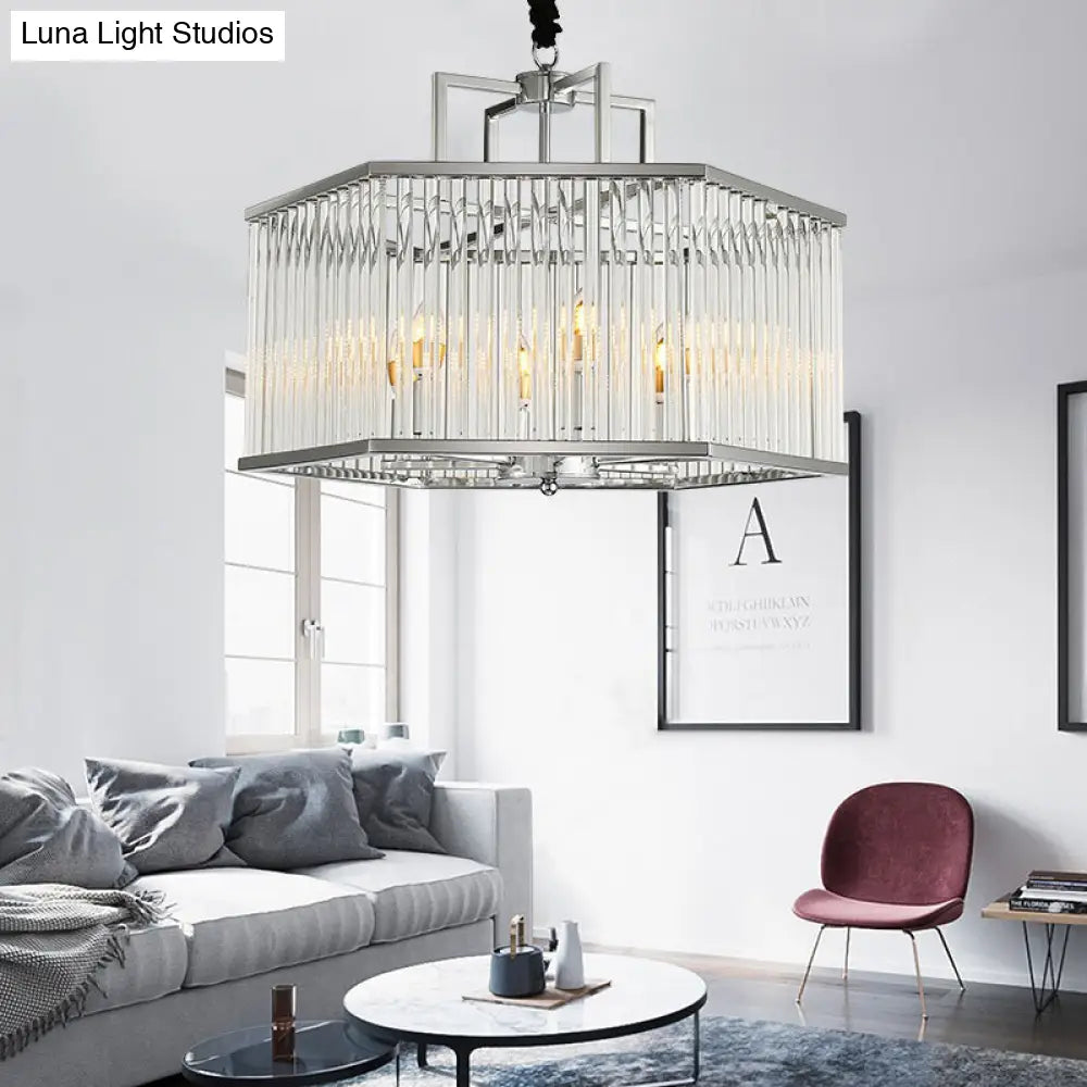 Contemporary 6-Light Chandelier Pendant With Clear Glass Shade & Chrome Finish