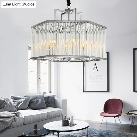 Modern Clear Glass Hexagonal Chandelier Pendant - 6-Light Chrome Hanging Light Fixture