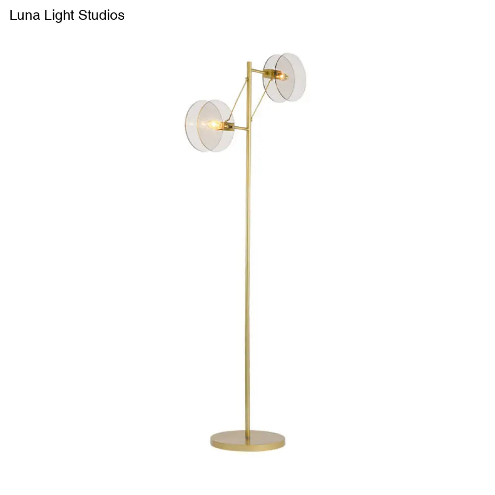 Modern Clear Glass Led Floor Reading Lamp With Gold Stand For Living Room